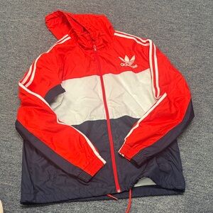 Adidas Men's Red, White & Navy Windbreaker Jacket Large
